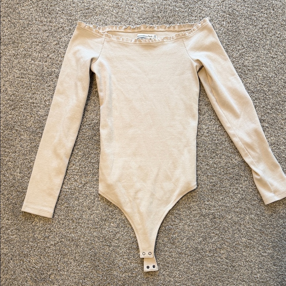 Abercrombie & Fitch Cream Long Sleeve Bodysuit